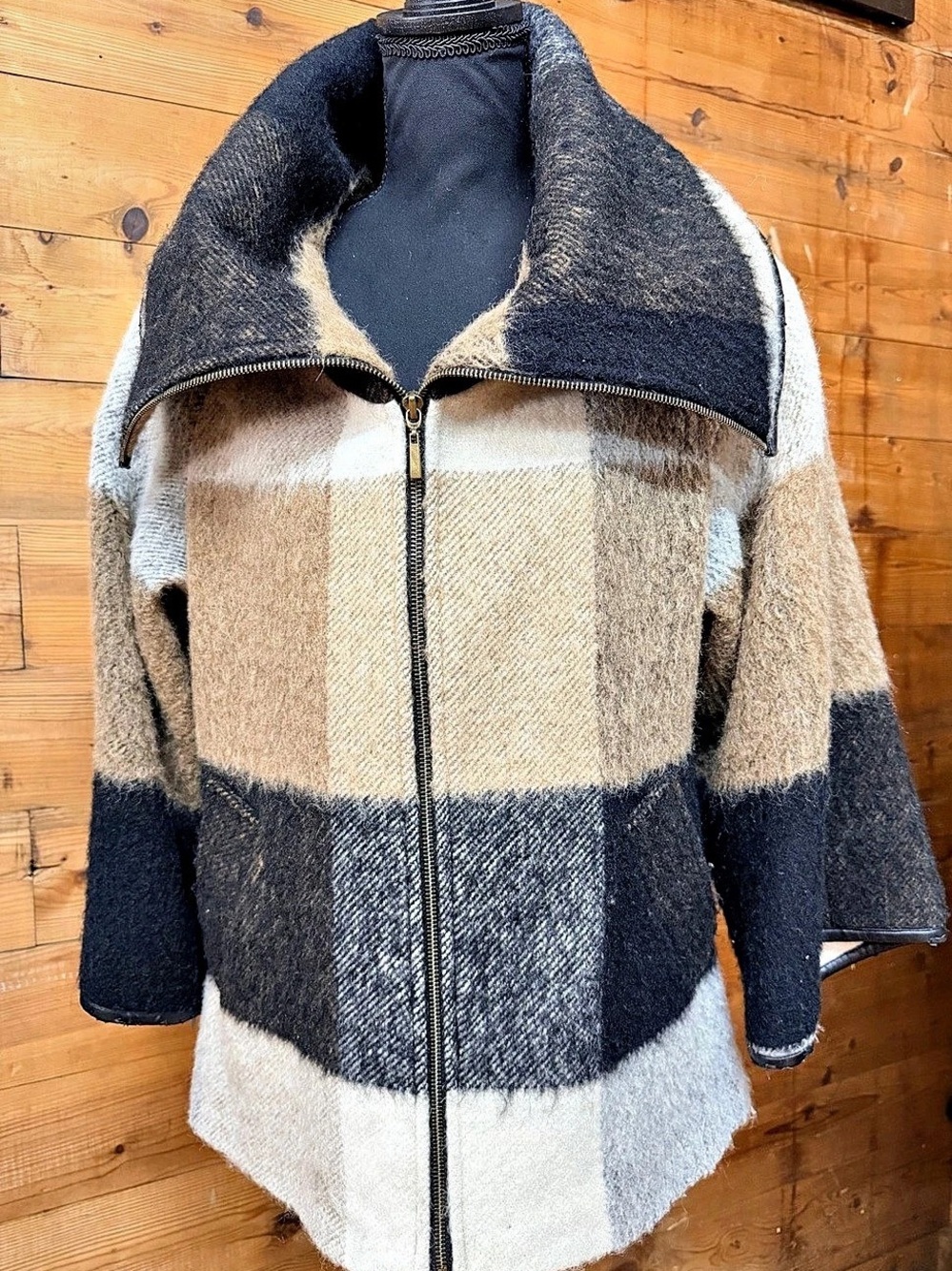 Coldwater Creek Color Block Wool Blend Coat Size Medium